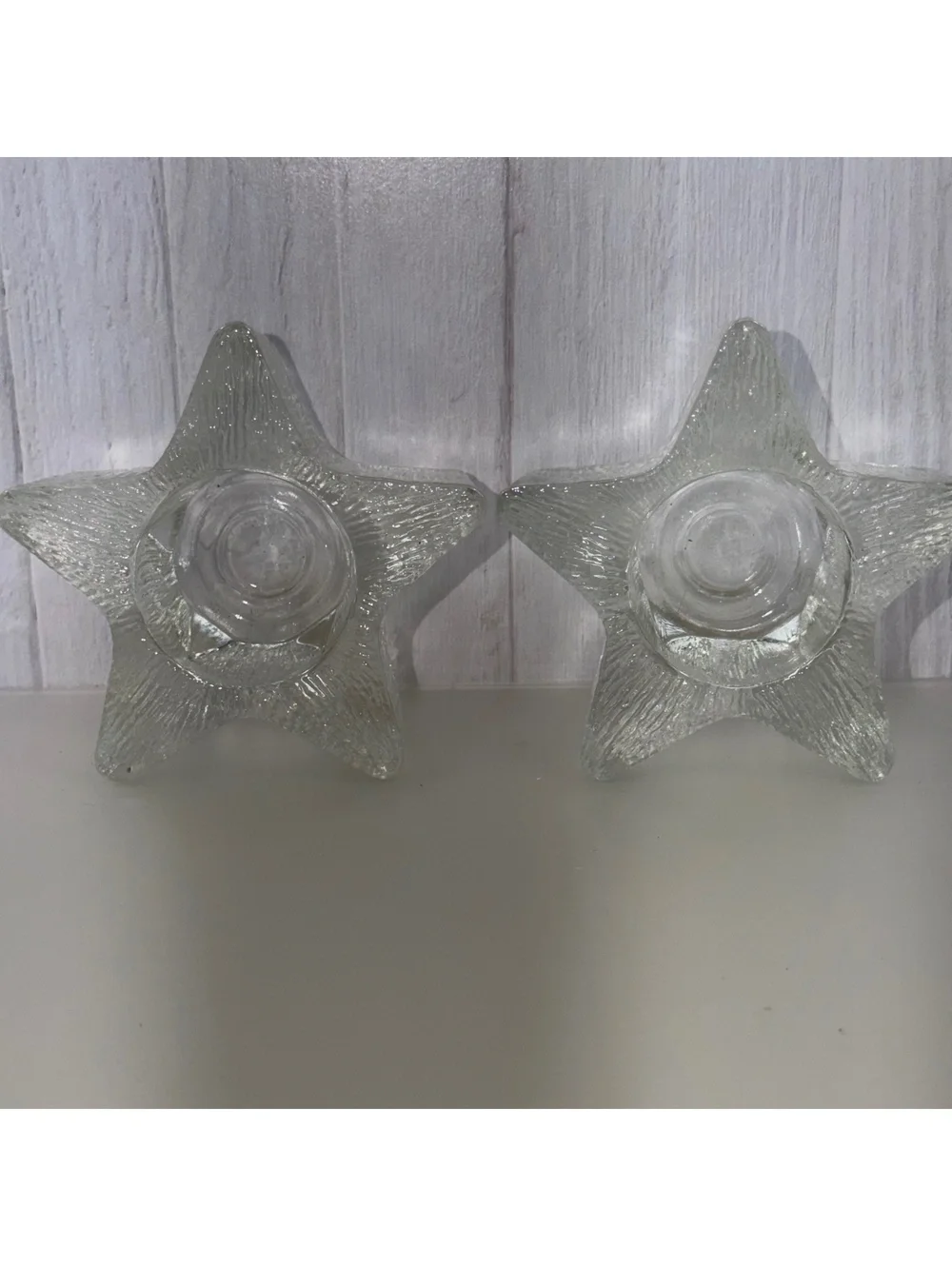 Set of 2 Clear Glass Star Shaped Tealight Candle Holders